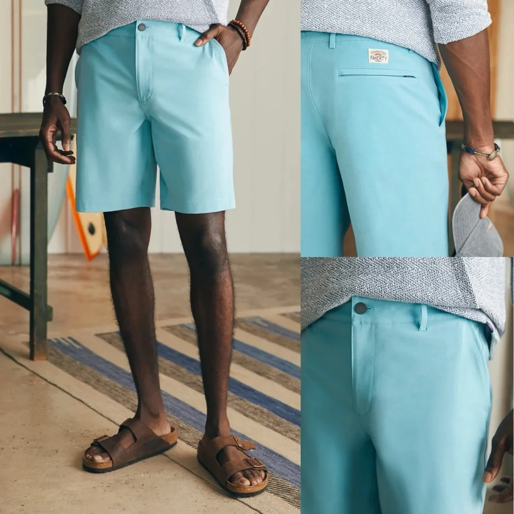 Men’s FAHERTY All Day Shorts turquoise sky blue 9 inch inseam size 38